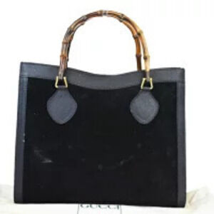 Gucci Bamboo Handbag Black Suede Leather
